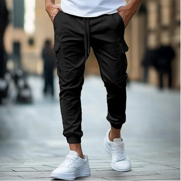 Men’s Cargo Jogger Pants – Slim Fit – Stretch Cotton – Elastic Waist & Ankle Cuffs