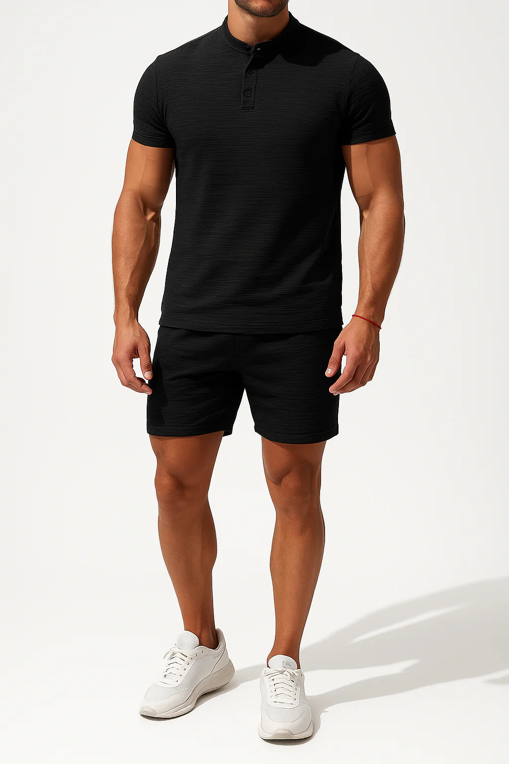 Men's Henley Shirt & Shorts Set – Slim Fit – Button Placket – Lightweight Breathable Fabric