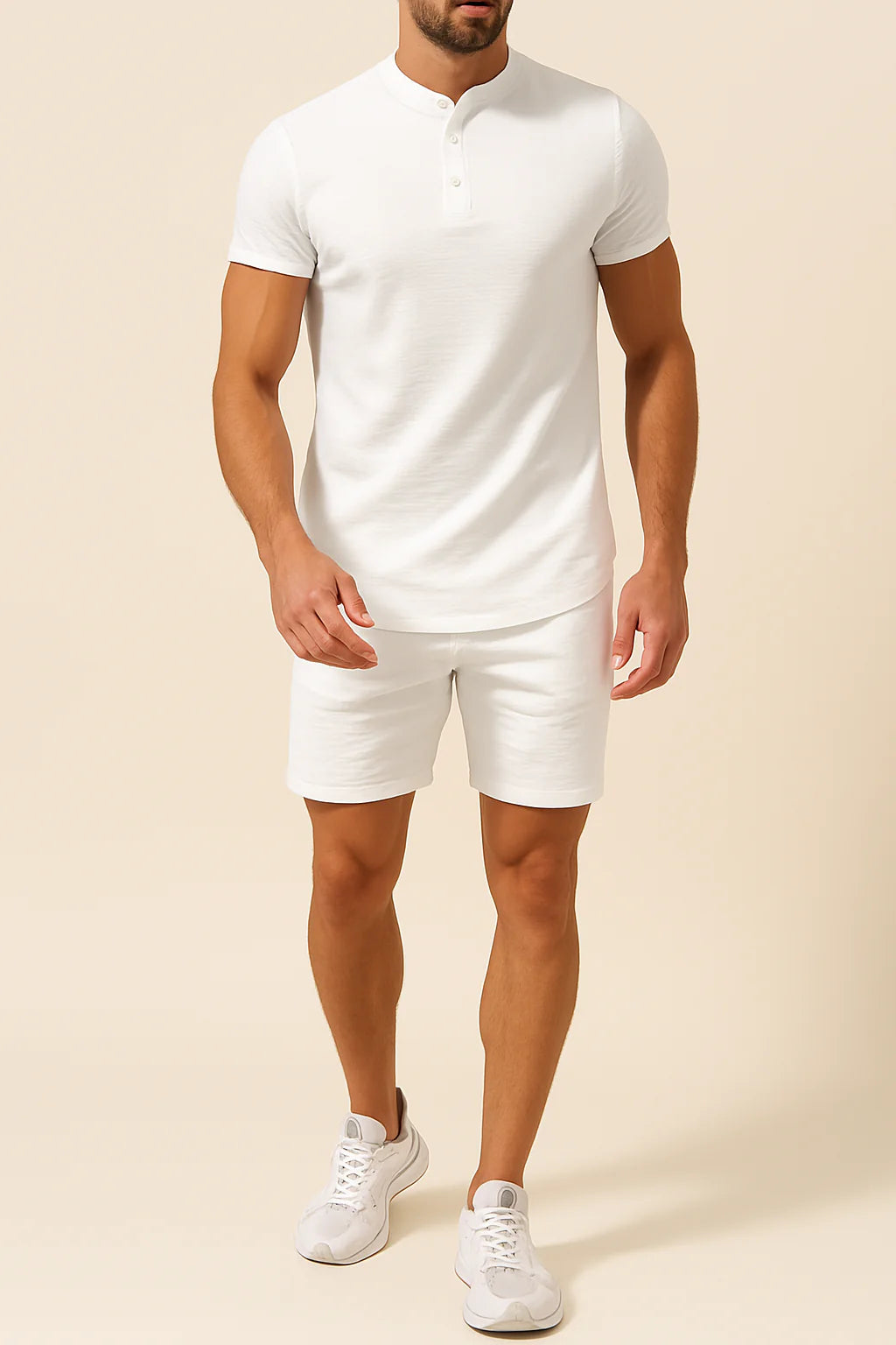 Men's Henley Shirt & Shorts Set – Slim Fit – Button Placket – Lightweight Breathable Fabric