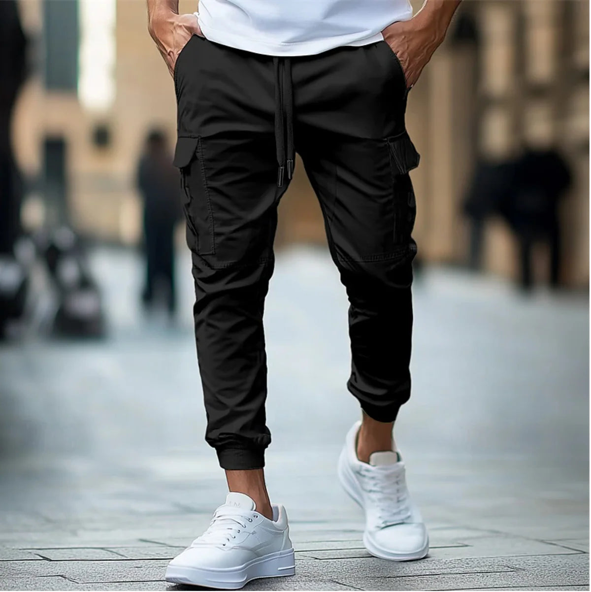 Men’s Cargo Jogger Pants – Slim Fit – Stretch Cotton – Elastic Waist & Ankle Cuffs